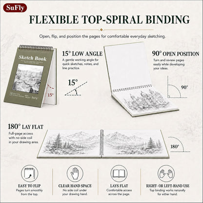 SuFly Drawing Paper Pad 9x12, Neutral-Toned Sketchbook for Less-Is-More Art Corners