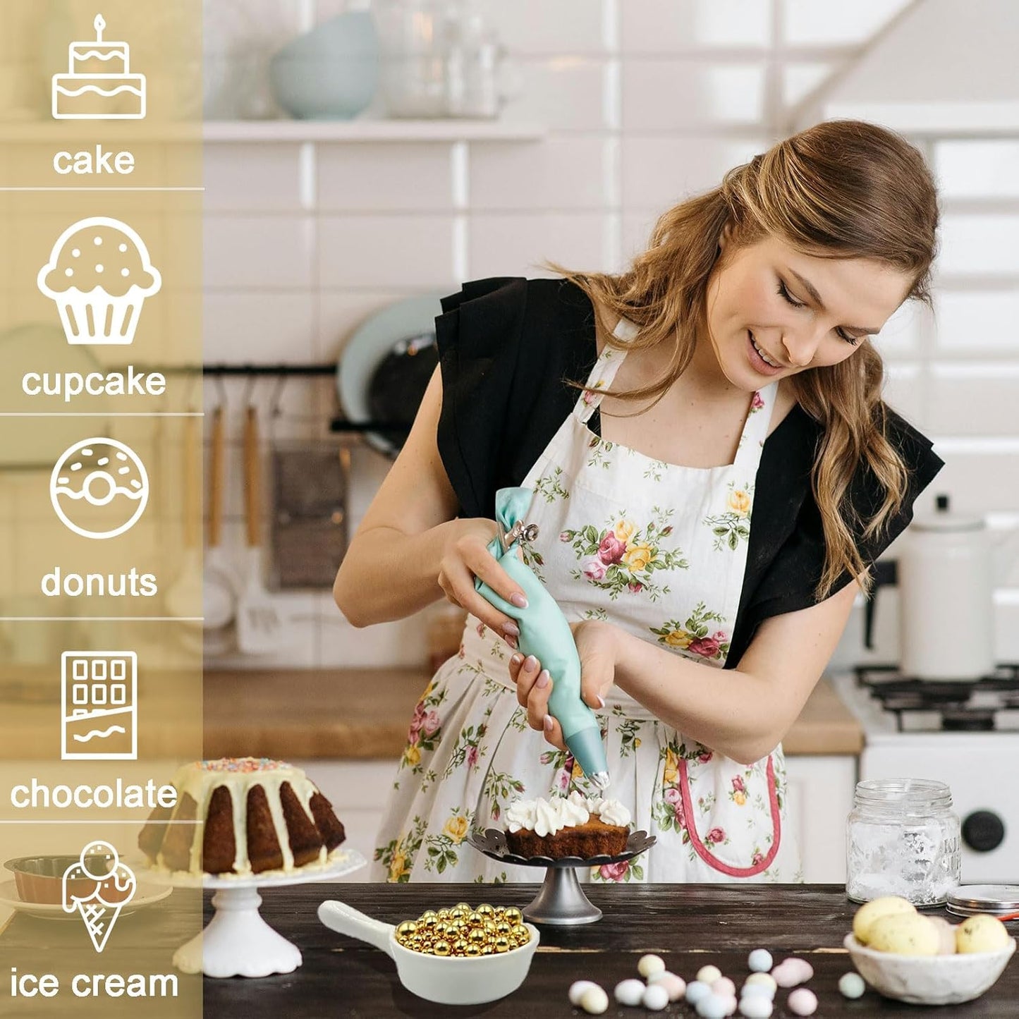 SUGAR BAY Gold Silver White and Black Pearl Sprinkles Set – Elegant Birthday Gift for Her, Edible Cupcake and Cake Topping for Home Bakers