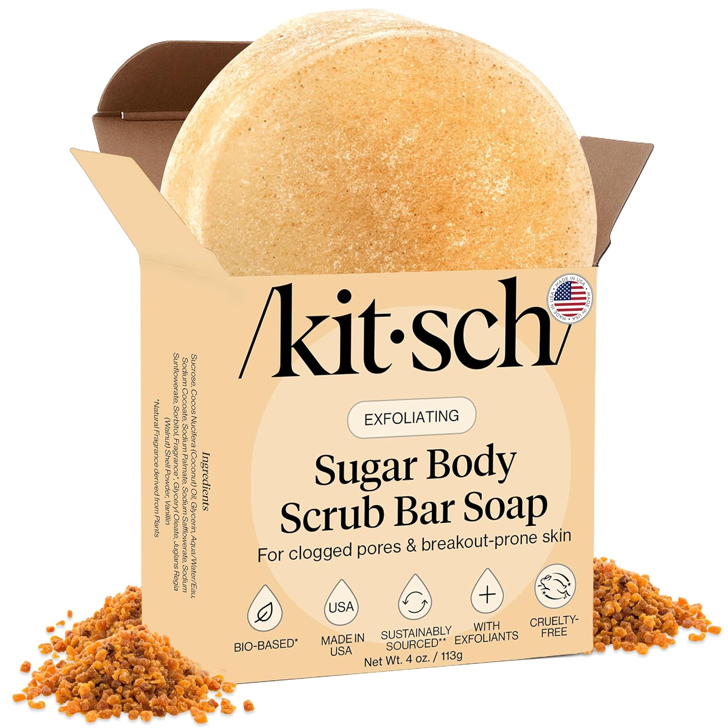sugar granules that buff away dull surface buildup