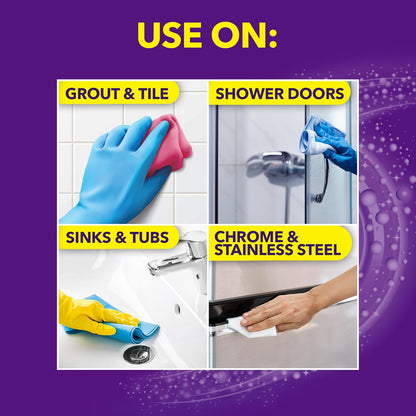 suitable for glass, glazed tile, porcelain, chrome, stainless steel, grout, and plastic laminate