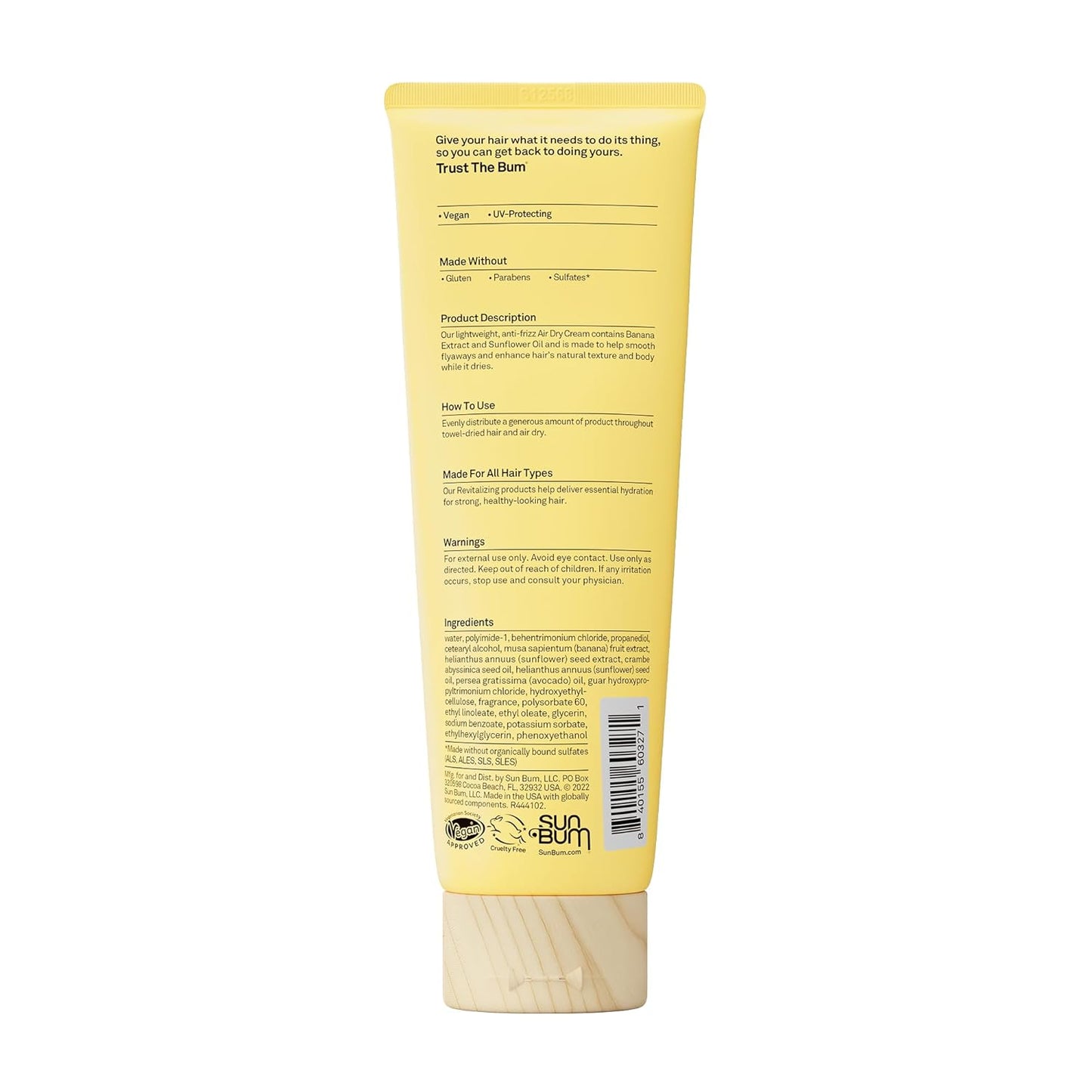 Sun Bum Air Dry Cream with Banana Extract – Calming Post-Shower Hair Styling for Daily Wellness
