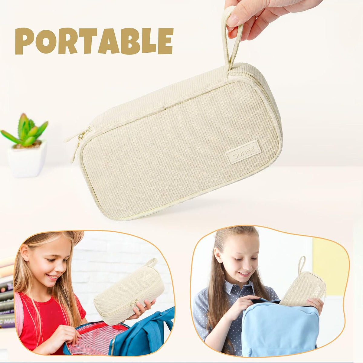 SUNEE Aesthetic Corduroy Organizer Bag – Less-Is-More Pencil Holder for Clutter-Free Study and Office Areas