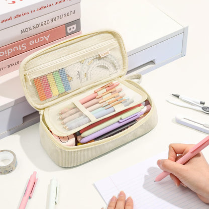 SUNEE Aesthetic Corduroy Organizer Bag – Less-Is-More Pencil Holder for Clutter-Free Study and Office Areas