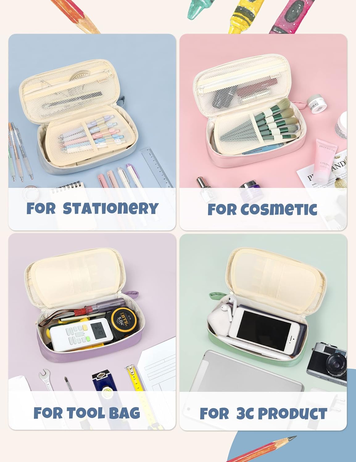 SUNEE Aesthetic Zipper Pouch – Sweet Valentine's Day Gift for Her, Kawaii Stationery Organizer