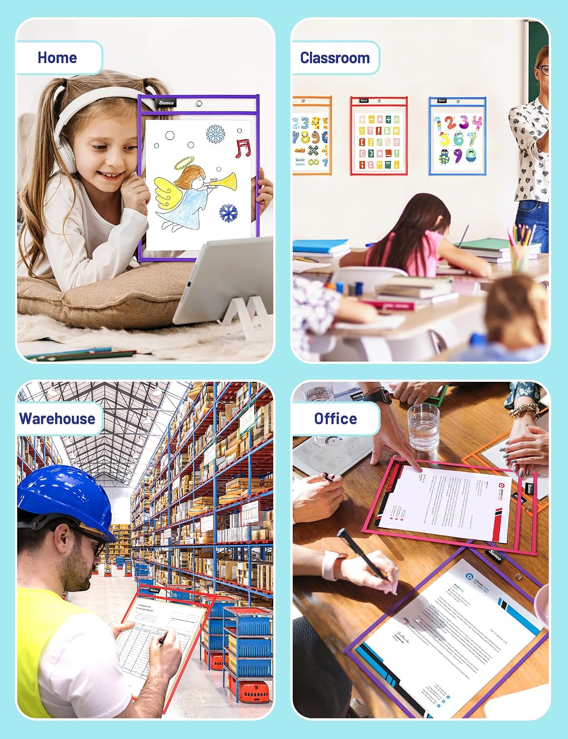 SUNEE Reusable Worksheet Holders for Tutoring Sessions, Quick-Change Dry Erase Pockets with Binder Rings