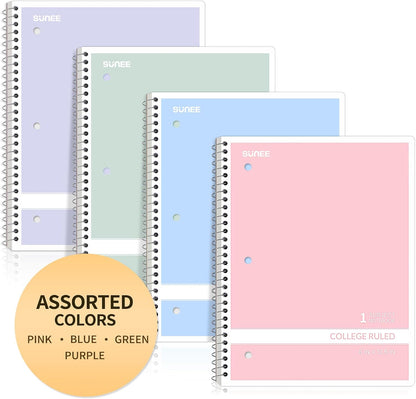 SUNEE Spiral Notebooks 1-Subject 4 Pack, Ready-to-Gift Stationery Bundle for Coworkers and Teens