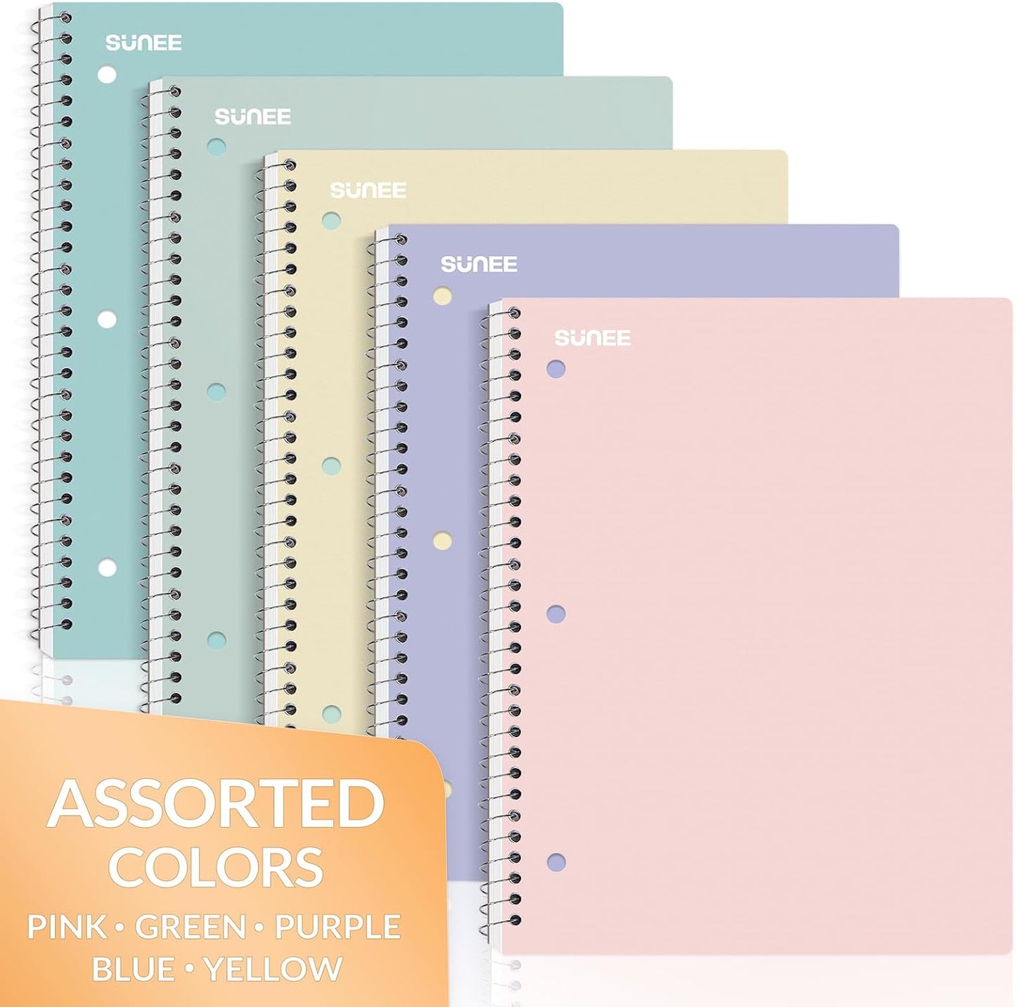 SUNEE Spiral Notebooks 5-Pack – Color-Coded College Ruled Notebooks for Office Meetings and Project Notes