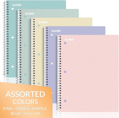 SUNEE Spiral Notebooks 5-Pack – Color-Coded College Ruled Notebooks for Office Meetings and Project Notes