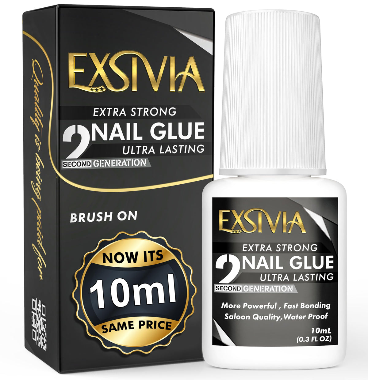 Super Strong Nail Glue for Press On Nails, Acrylic Nails &amp;amp; Nail Tips (10ml),Extra Strength Long Lasting Brush-On Adhesive, Mess-Free, No Dehydrator or Primer Needed