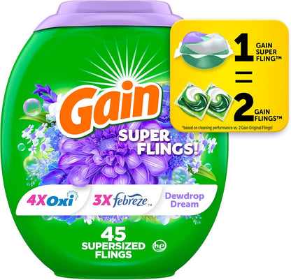 supersized pac design delivering the cleaning performance of two original gain flings in one unit