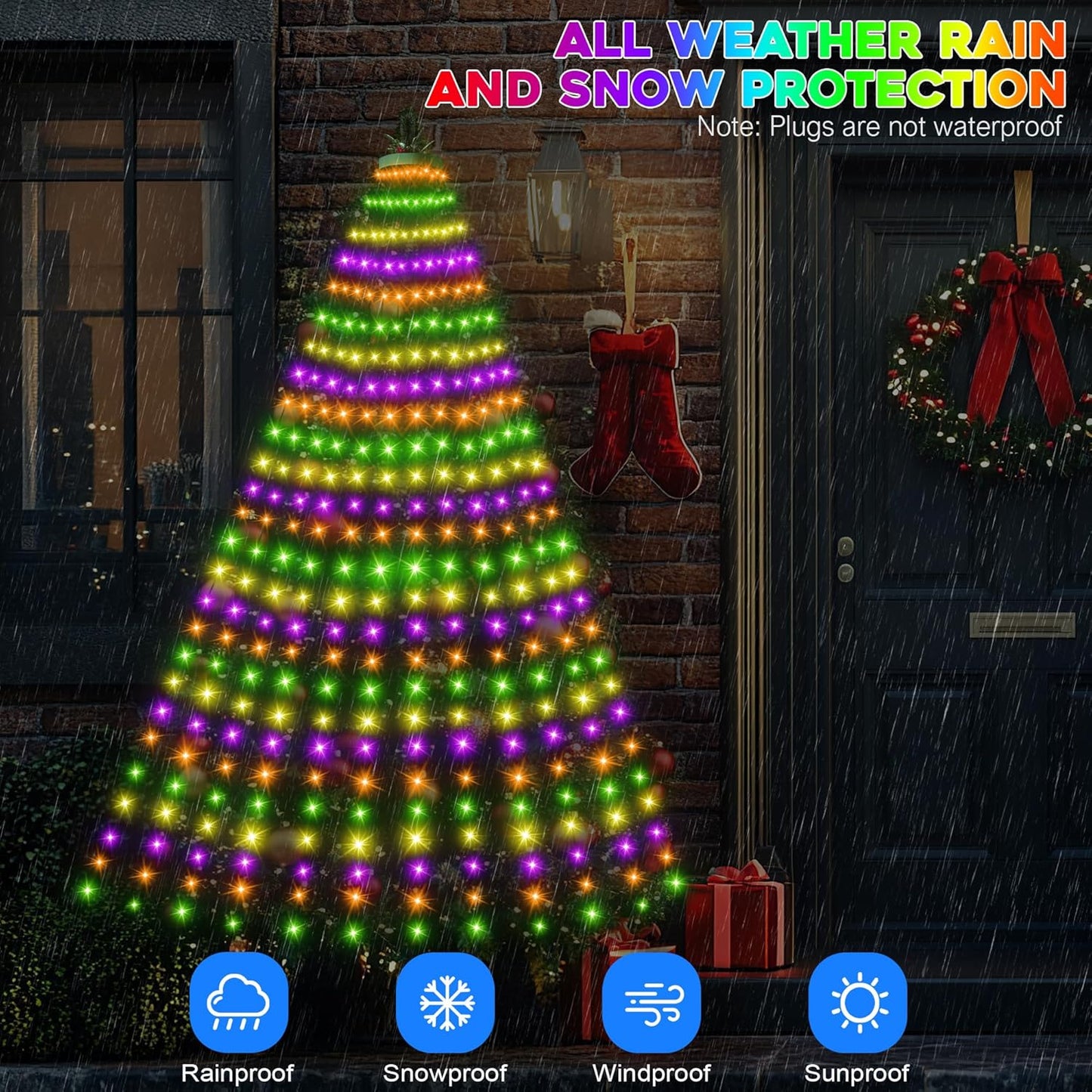 Surplife Child-Safe Christmas Tree Lights – 30V Low Voltage Cool-to-Touch Holiday Lights for Kids' Playroom & Nursery, 6.6Ft 288 LED