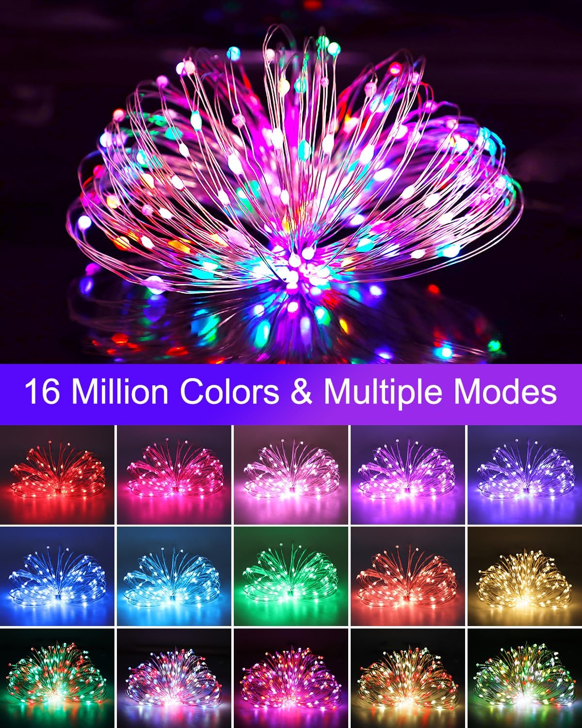 Surplife Safe USB Fairy Lights 33Ft for Kids Bedroom, Nursery, and Playroom – Cool to Touch, No Flame Color Changing LED