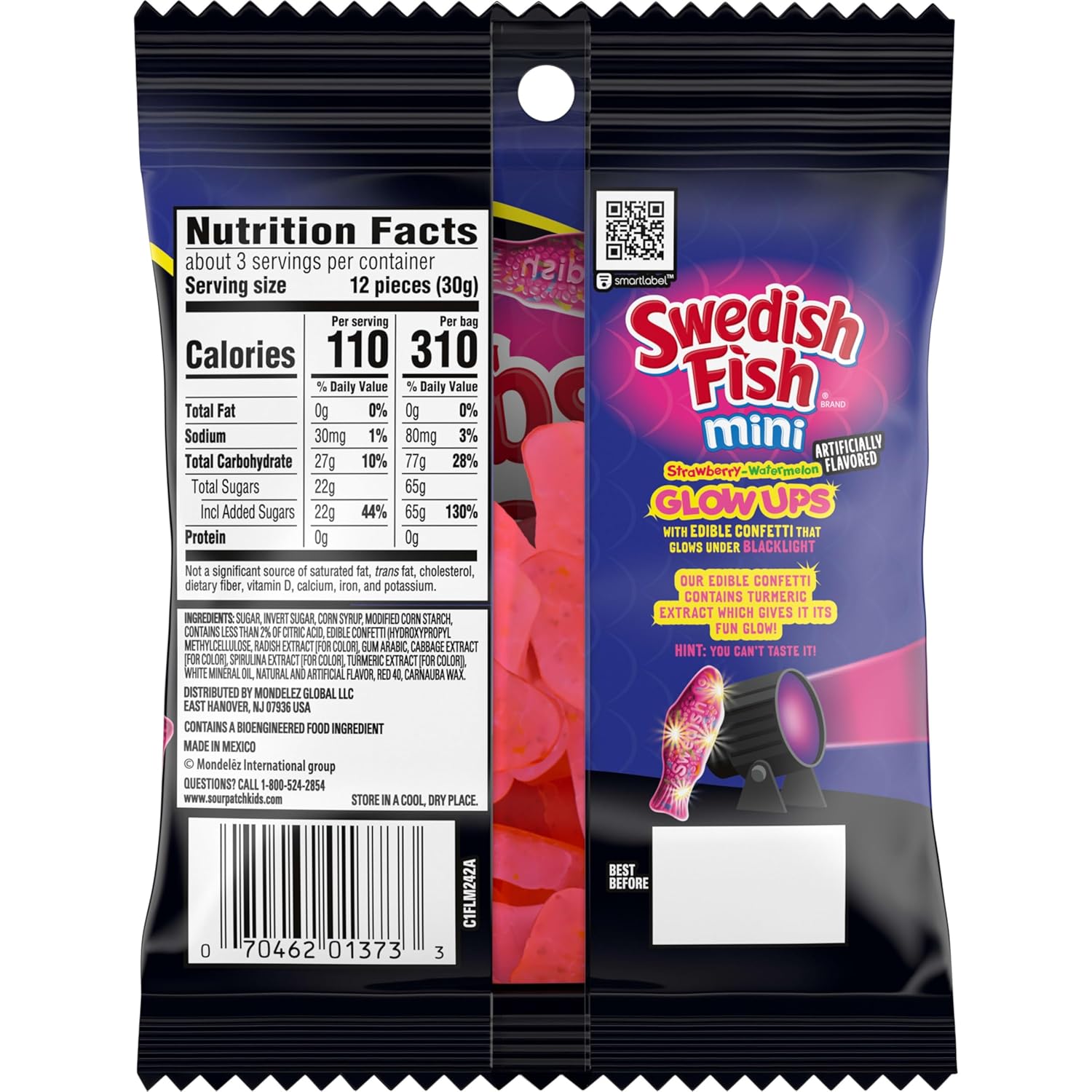 SWEDISH FISH Mini Glow Ups Gummy Candy – Novelty Glow Gift for Tween Birthday Parties, Bulk 12-Pack of 3.08 oz Blacklight Treat Bags
