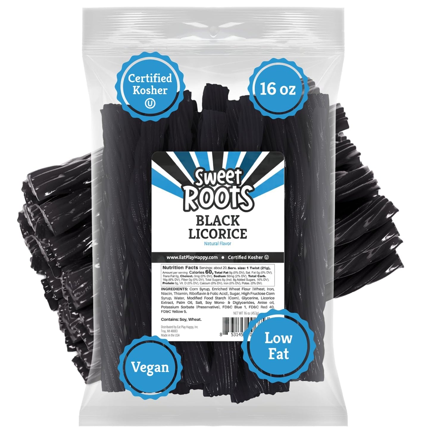 Sweet Roots Blue Raspberry Licorice Twists – 1 Lb Bag of Soft Candy for Kids' Lunchboxes and After-School Snacks