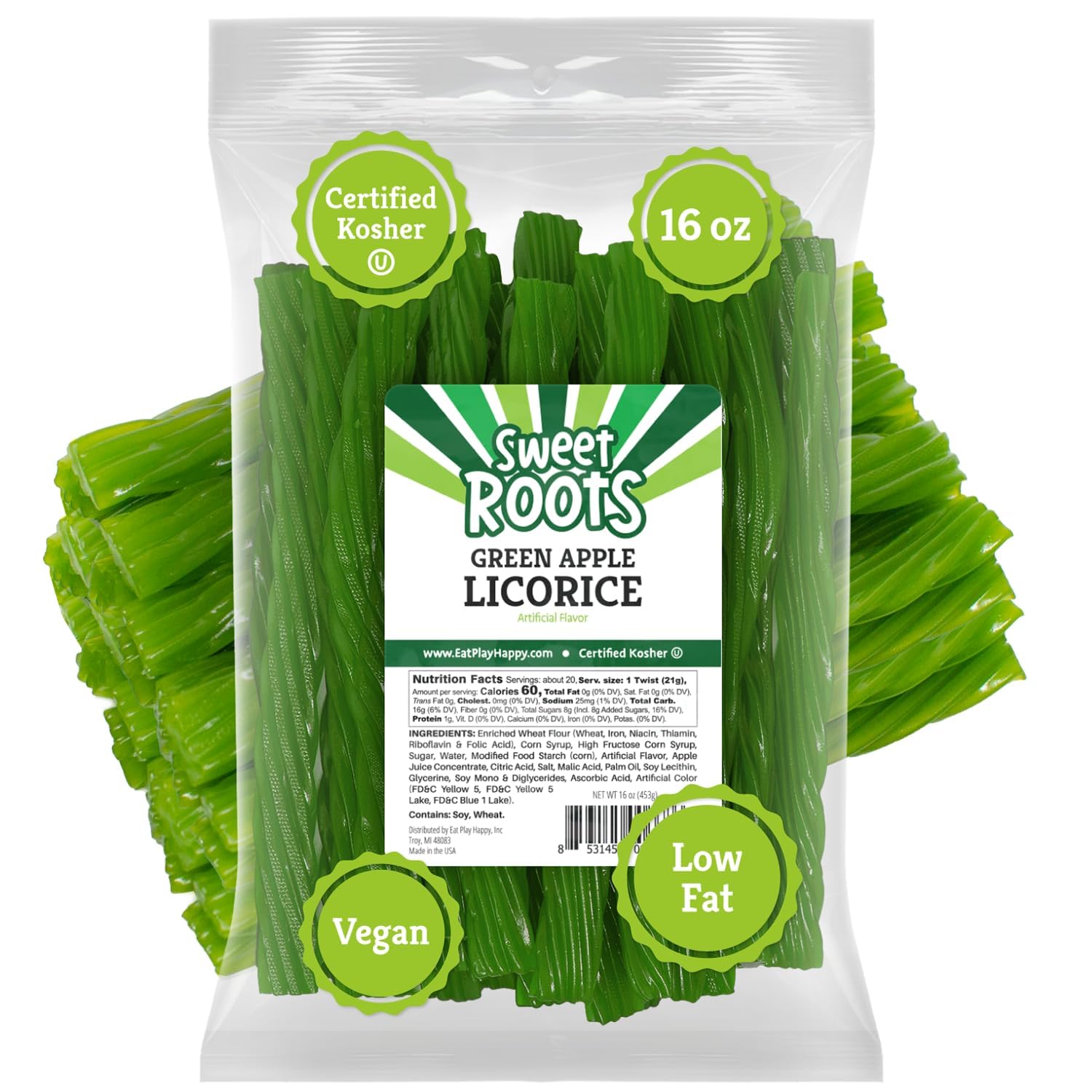 Sweet Roots Blue Raspberry Licorice Twists – 1 Lb Bag of Soft Candy for Kids' Lunchboxes and After-School Snacks