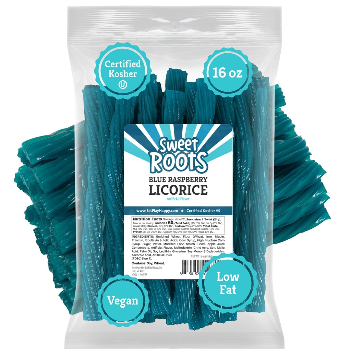 Sweet Roots Blue Raspberry Licorice Twists – 1 Lb Bag of Soft Candy for Kids' Lunchboxes and After-School Snacks