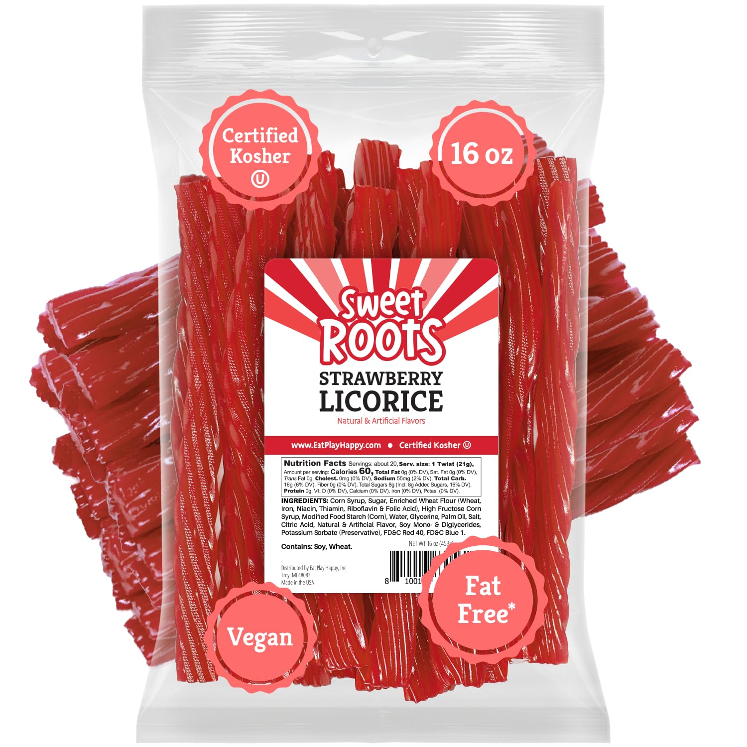 Sweet Roots Blue Raspberry Licorice Twists – 1 Lb Bag of Soft Candy for Kids' Lunchboxes and After-School Snacks