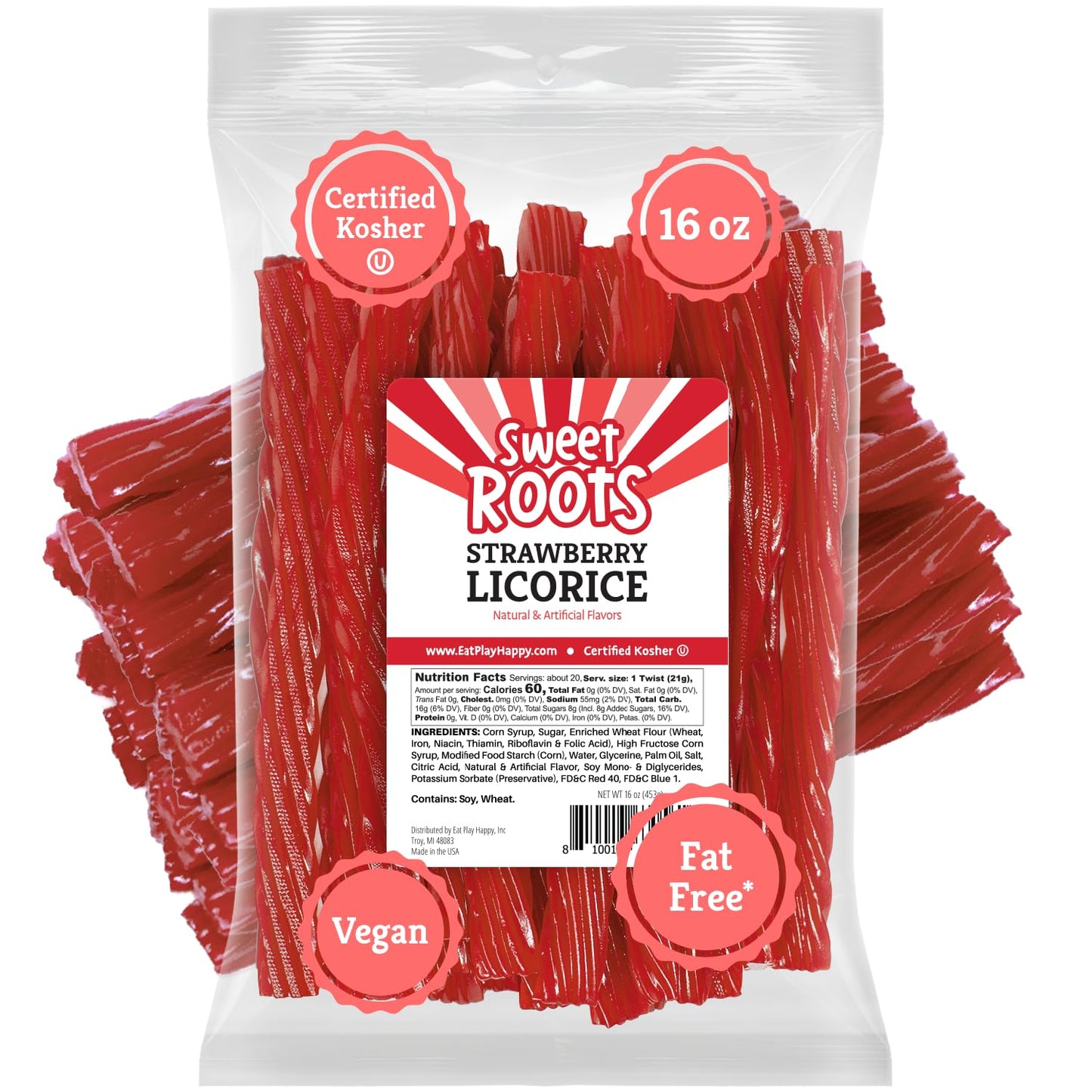 Sweet Roots Blue Raspberry Licorice Twists – 1 Lb Bag of Soft Candy for Kids' Lunchboxes and After-School Snacks