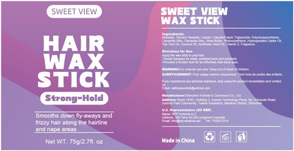 SWEET VIEW Hair Wax Stick & Slick Back Brush – Gentle Flake-Free Hair Tamer for Kids' Braids and Crown Twists