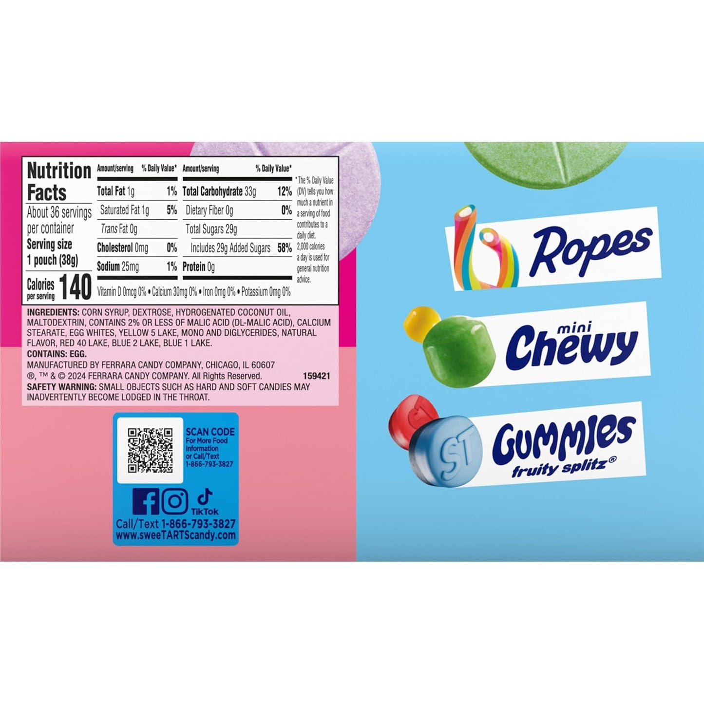 SweeTARTS Giant Chewy Candy Rolls – Portable Trick-or-Treat Handout for Front Porch Candy Bowls, 36 Pack