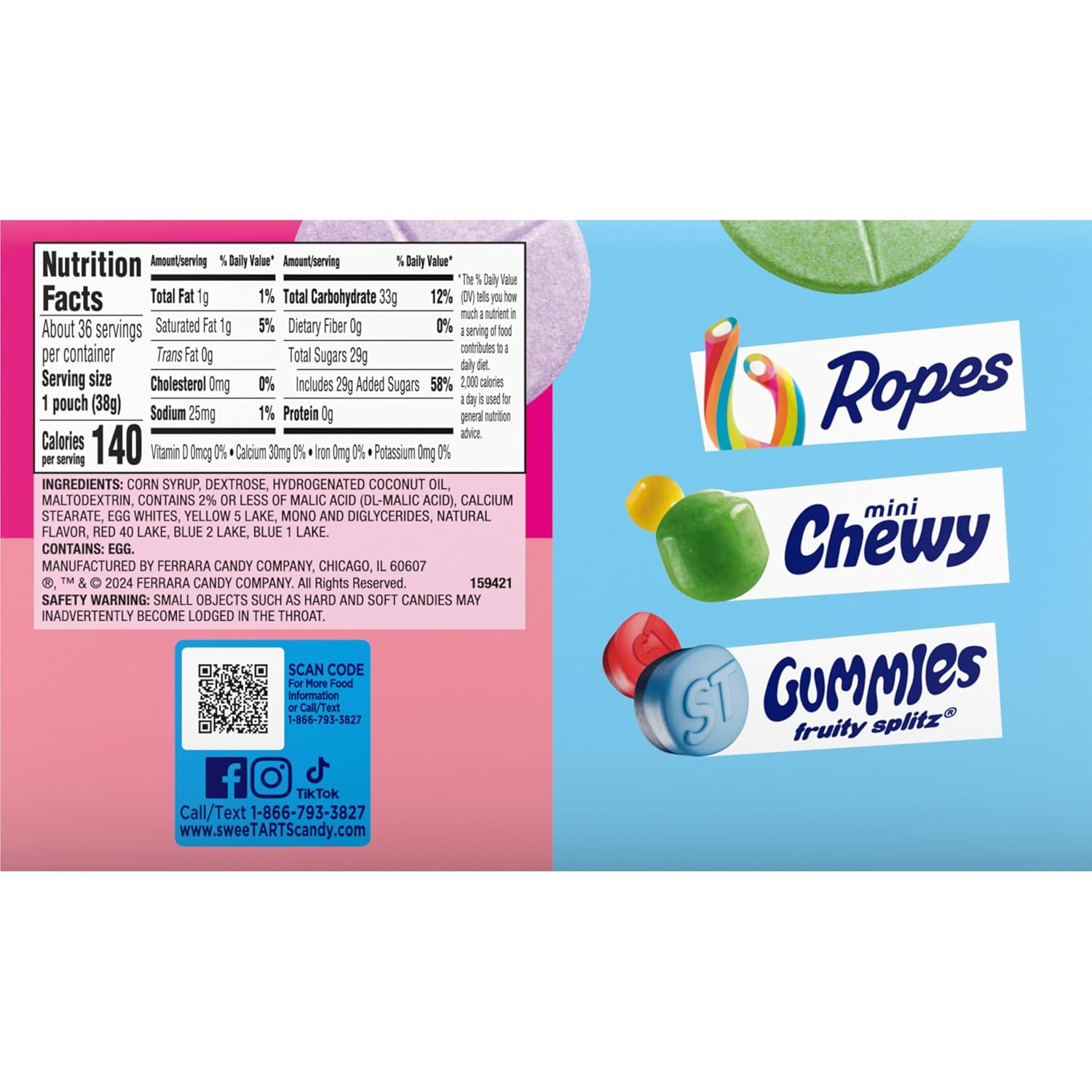 SweeTARTS Giant Chewy Candy Rolls – Portable Trick-or-Treat Handout for Front Porch Candy Bowls, 36 Pack