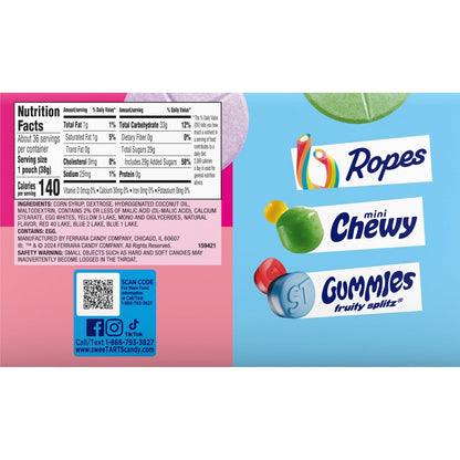 SweeTARTS Giant Chewy Candy Rolls – Portable Trick-or-Treat Handout for Front Porch Candy Bowls, 36 Pack