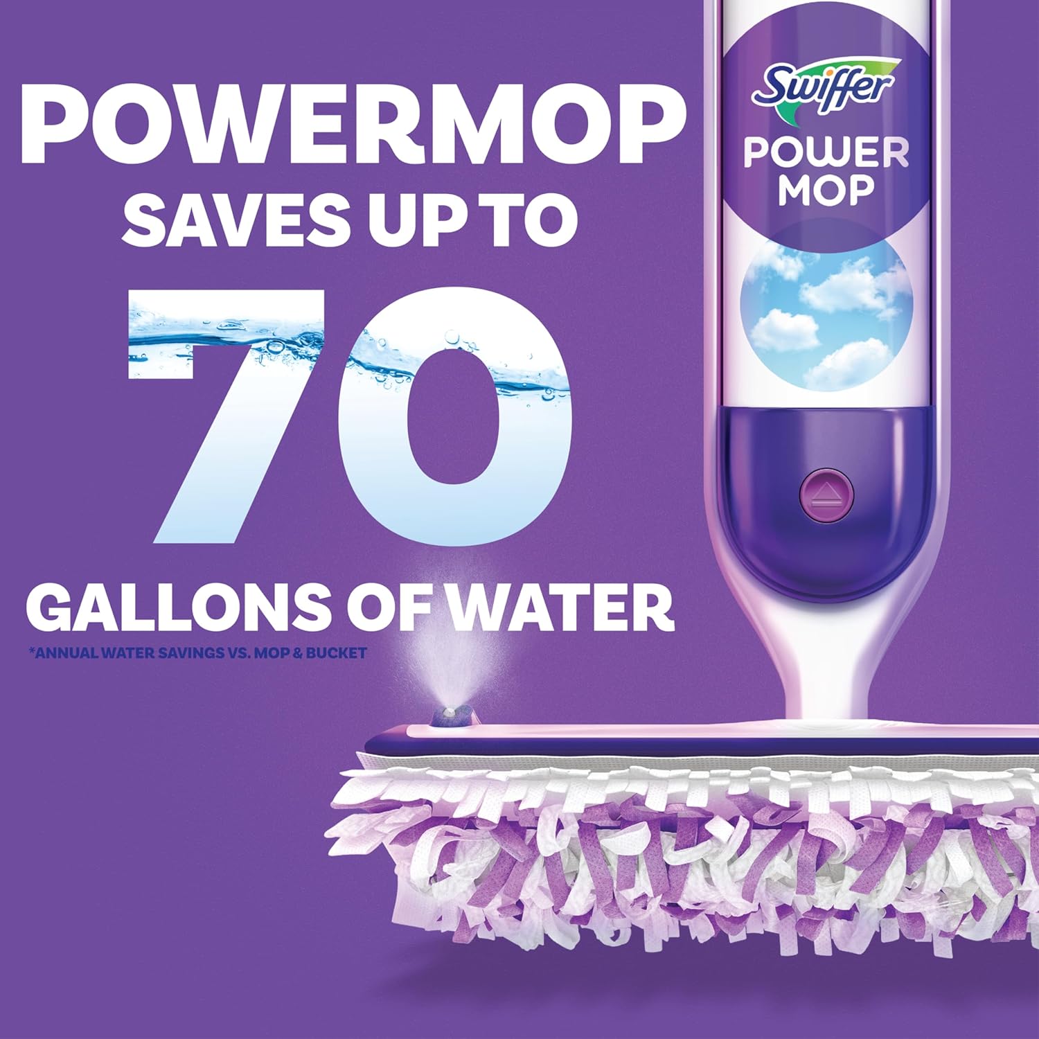 Swiffer PowerMop Floor Cleaning Solution with Unstopables Fresh Scent – Streamlined Clean for Uncluttered Living Rooms, No-Bucket Refill, 25.3 fl oz, 2 Pack