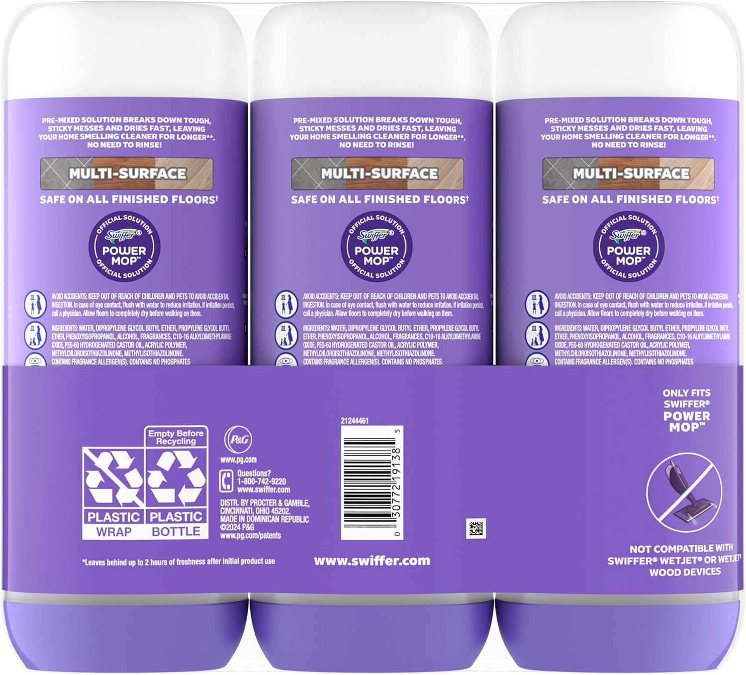 Swiffer PowerMop Lavender Floor Solution for Clutter-Free Apartment Living, Effortless Triple Pack