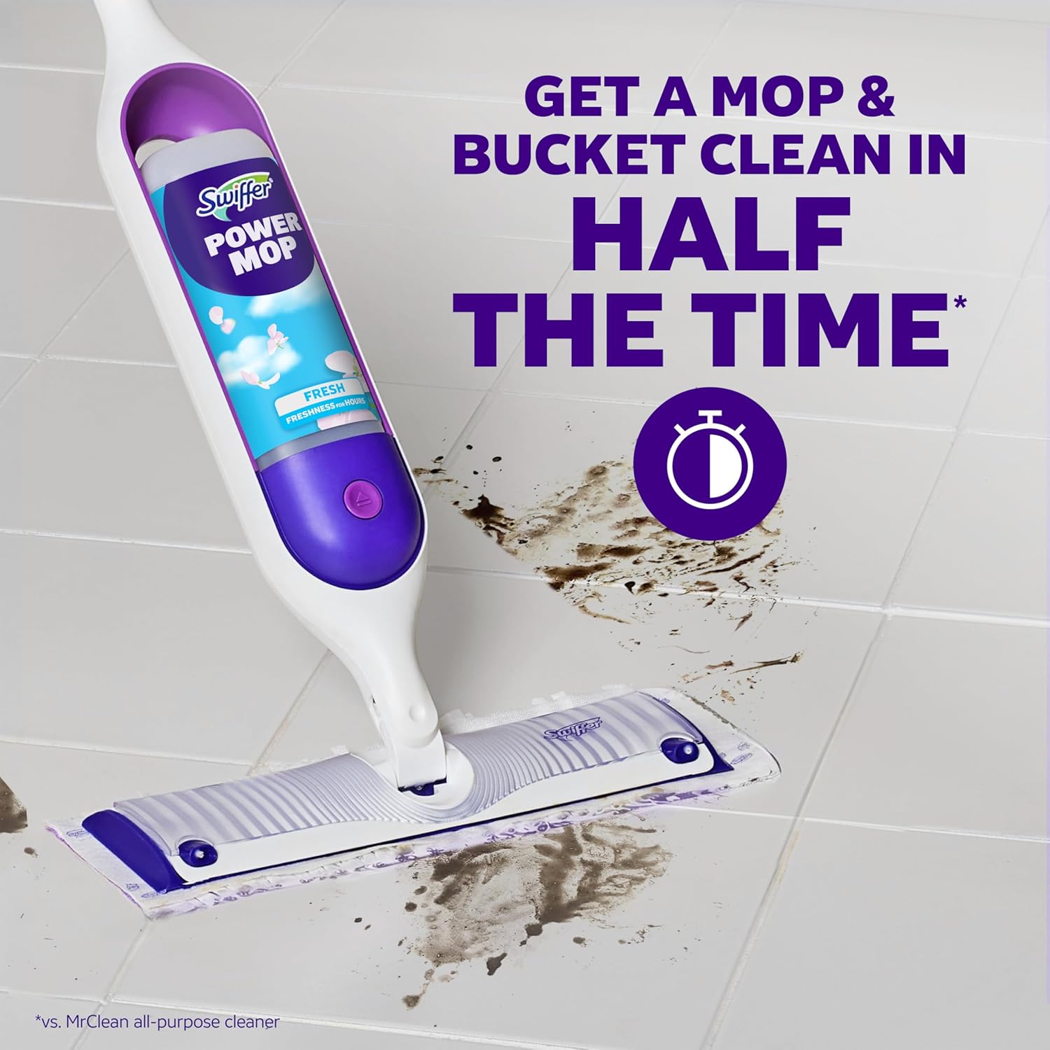 Swiffer PowerMop Multi-Surface Mop Kit for Busy Professionals, Fast Floor Cleaning in Half the Time
