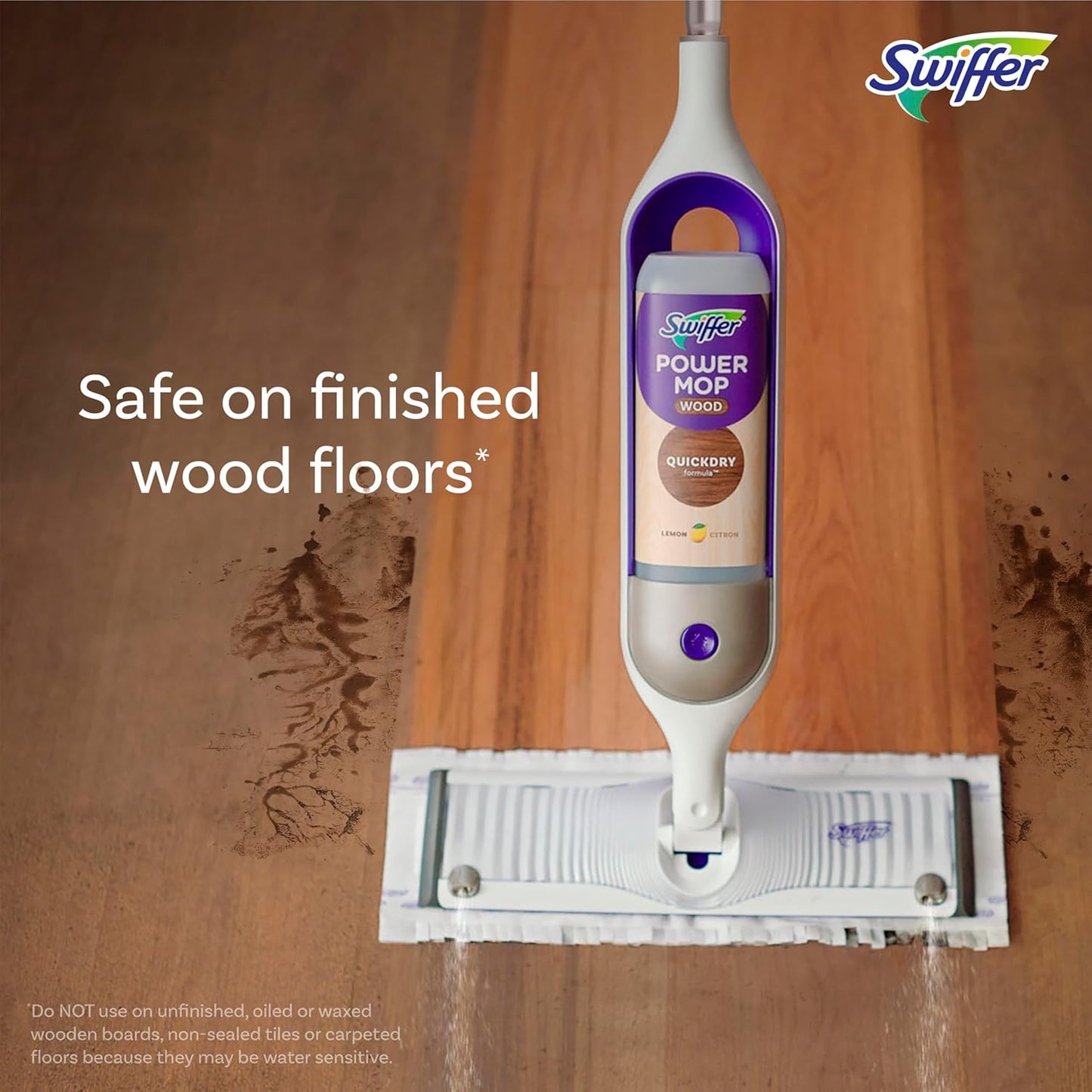 Swiffer PowerMop Wood – Quick Hardwood Refresh Between Deep Work Sessions, All-in-One Cleaning Kit
