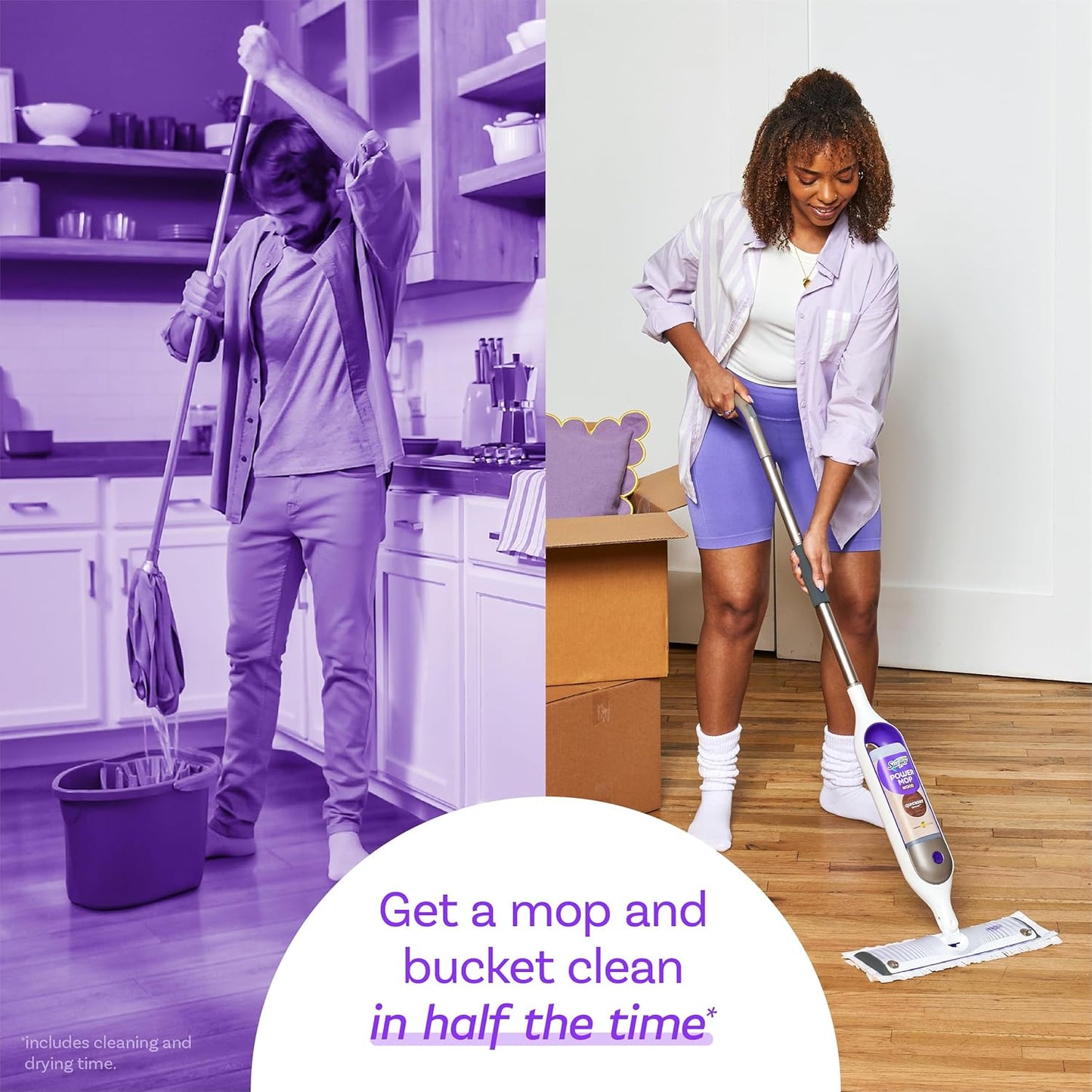 Swiffer PowerMop Wood Refill Solution – Streamlined QuickDry Cleaner for Uncluttered Hardwood Floors, Lemon Scent, 50.6oz