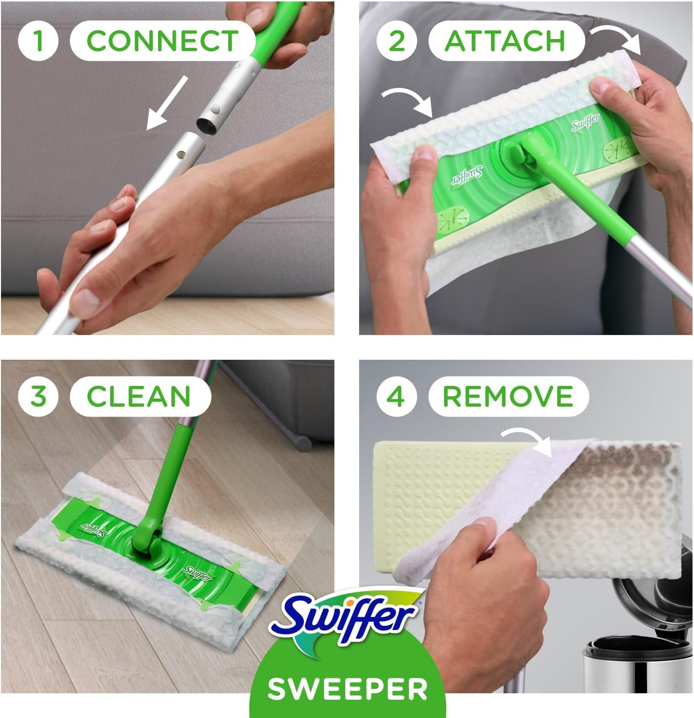 Swiffer Sweeper 2-in-1 Mop — Allergen-Trapping Floor Care for Bedrooms and Nurseries, Dry Sweep and Wet Mop Starter Kit