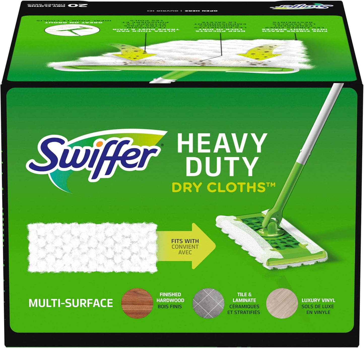 Swiffer Sweeper Dry Sweeping Cloths for Living Room and Workspace, Heavy Duty Multi-Surface Floor Care, 20 Count