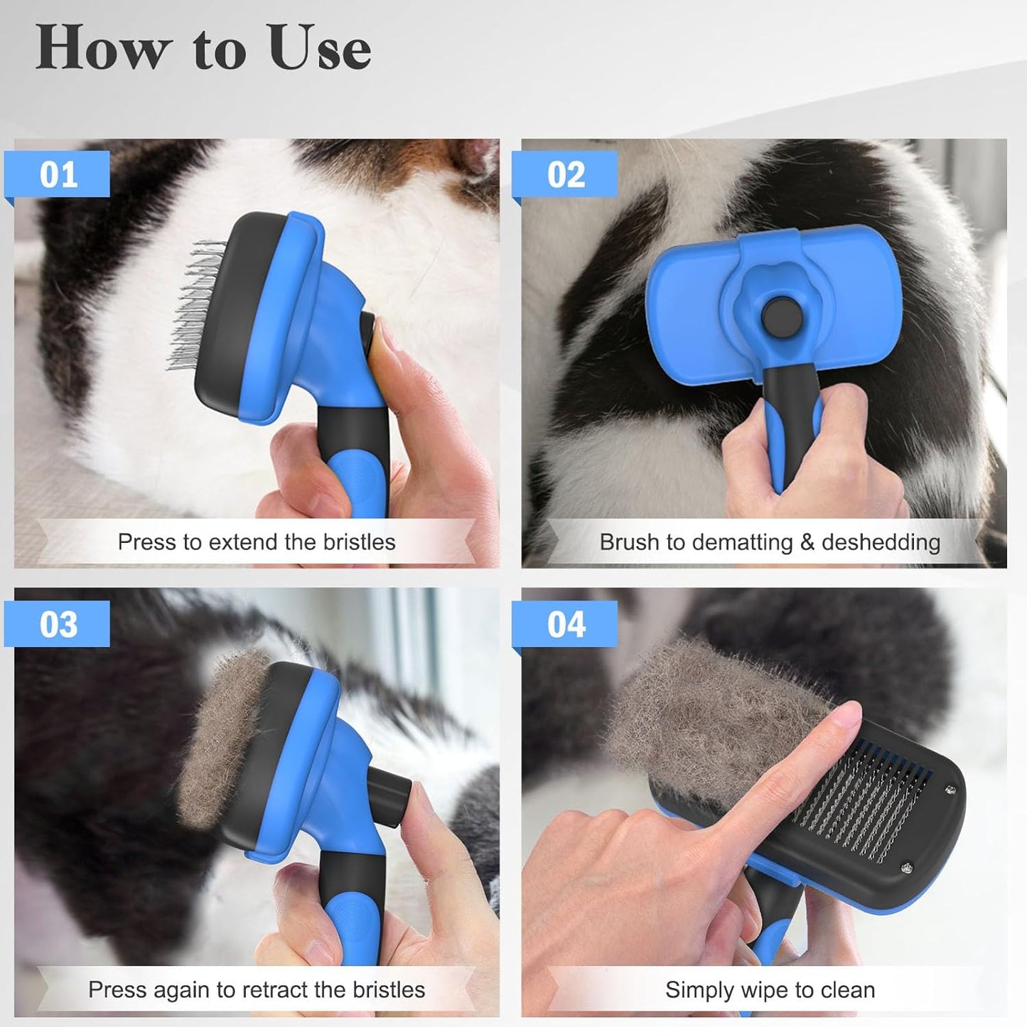 Swihauk Self Cleaning Slicker Brush - Calming At-Home Deshedding Tool for Long-Haired Breeds, Self-Care Grooming Ritual, Blue