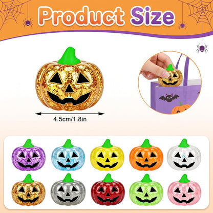 swirling golden glitter interior visible through translucent pumpkin shell