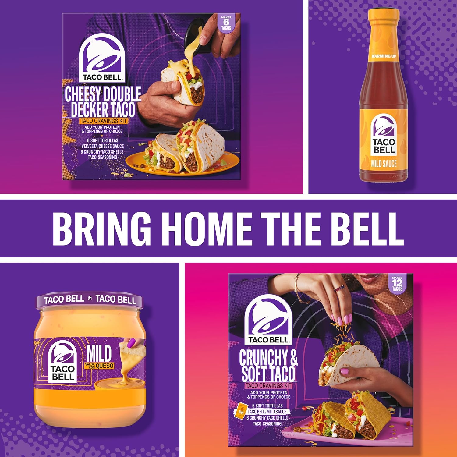 Taco Bell Crunchy & Soft Taco Cravings Kit for Backyard Taco Parties, 12-Taco Spread Kit with Mild Sauce for Groups