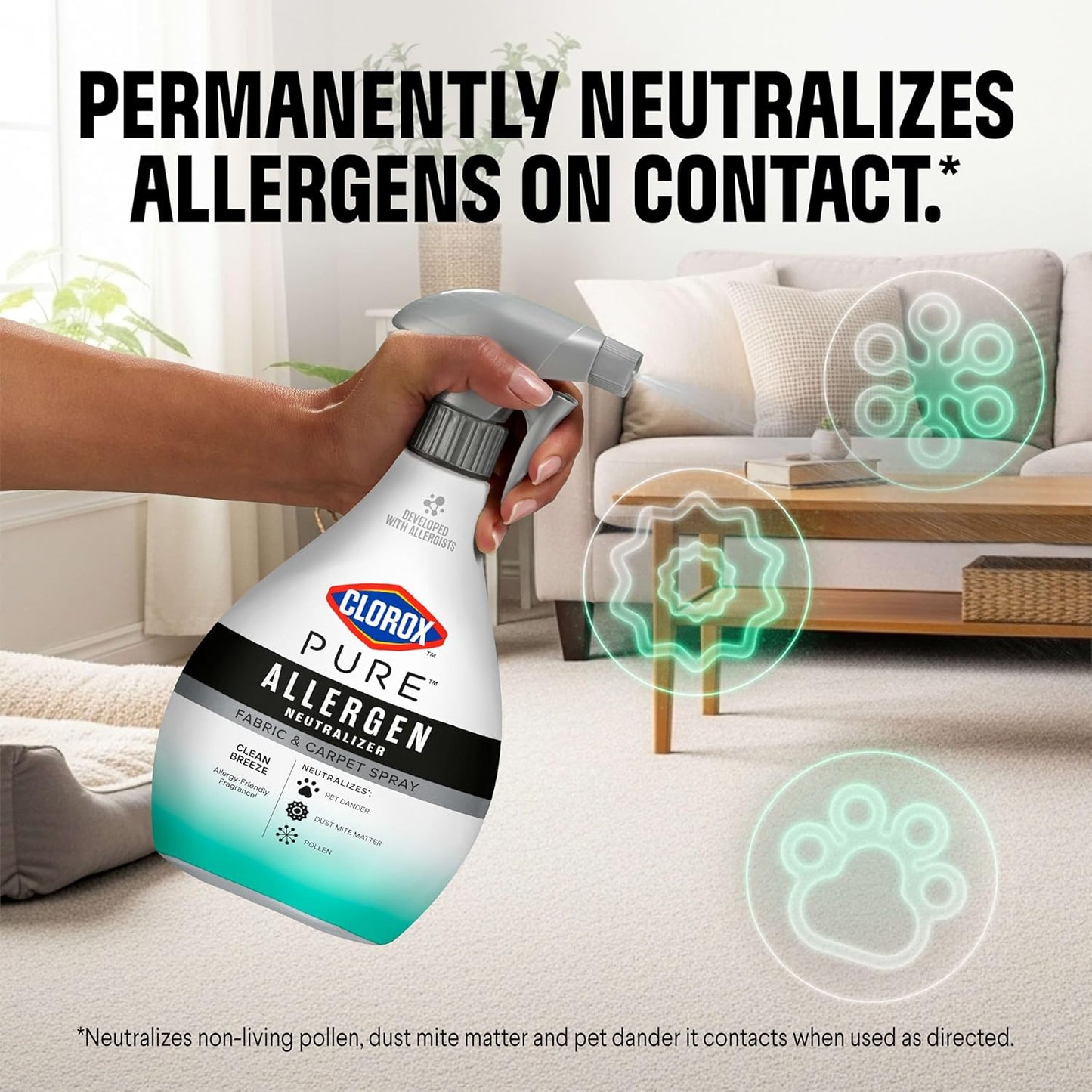 targets pet dander, dust mite matter, and non-living pollen on soft surfaces