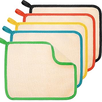 Tatuo Exfoliating Washcloth 5-Pack – Neutral Bathroom Essentials for Clean Aesthetic, Beige and Gray Dual-Texture Shower Cloths
