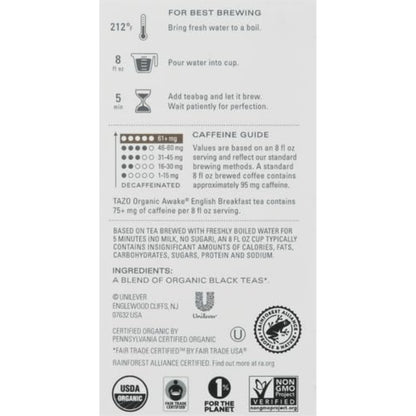 Tazo Organic Awake English Breakfast Black Tea – Thoughtful Black Tea Gift for Tea Enthusiasts