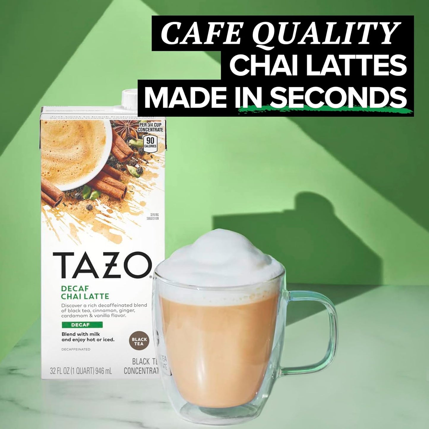 TAZO Premium Organic Decaf Chai Latte Concentrate for At-Home Barista Craft, 32 oz Shelf-Stable Black Tea Carton for Elevated Entertaining