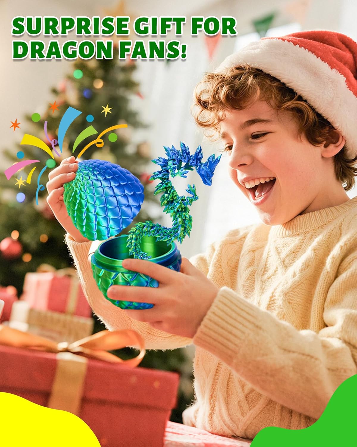 TBOLINE 3D Printed Dragon Egg – Easter Basket Stuffer for Kids Ages 4-12, Crack-Open Surprise Toy with Hidden Articulated Dragon Inside
