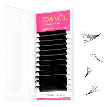 TDANCE Easy Fan Lash Extension Rapid Blooming Volume Eyelash Extensions C CC D DD J B L Curl 0.03-0.12mm Thickness Easy Fan Volume Lashes Self Fanning Eyelashes Extension (0.07-D,14-19 mm)