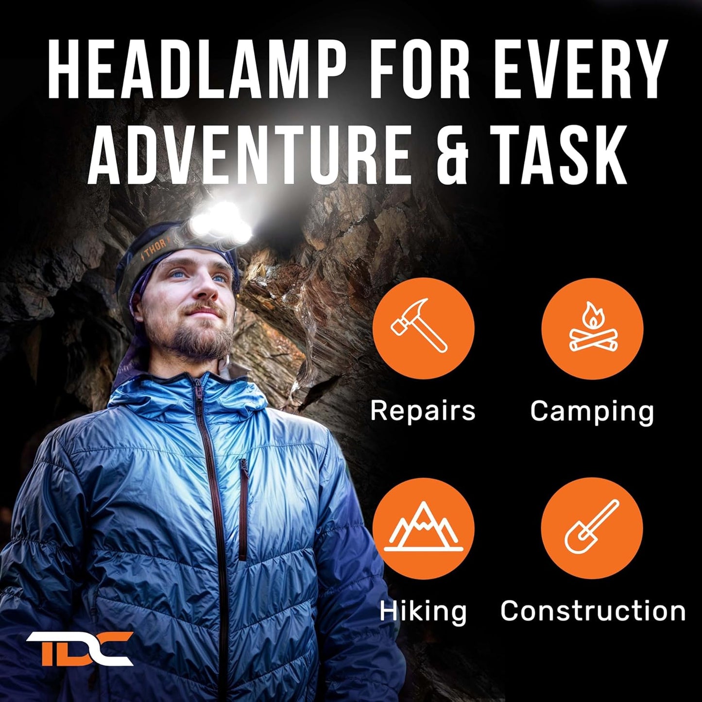 TDC Head Lamp Led Rechargeable - Waterproof Headlamp for Fishing Docks, Hunting Blinds, and Night Runs