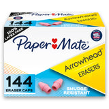 Paper Mate Arrowhead Pink Pearl Cap Erasers, 144 Count – Child-Safe Bulk Supply for Kids' Homework Station and Playroom