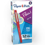 Paper Mate Flair Felt Tip Pens Red 12 Pack – Color-Coded Study Notes for High School and College Students