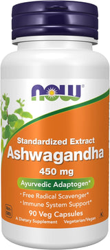 NOW Supplements Ashwagandha 450 mg – Clean-Label Adaptogen for the Intentional Pantry, 90 Veg Capsules
