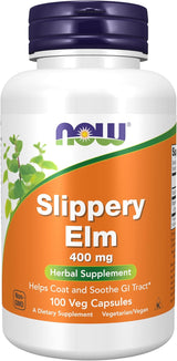 NOW Supplements Slippery Elm 400 mg – Simple One-Ingredient Daily GI Support, 100 Vegetarian Capsules