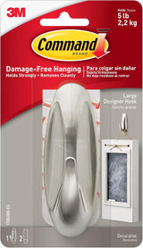 Command Large Designer Hook in Brushed Nickel – Mudroom Hook for Organizing Work Bags, Lanyards, and Office Essentials