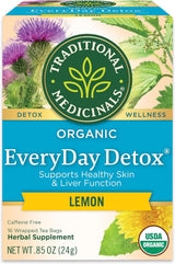 Traditional Medicinals Everyday Detox Lemon Herbal Tea – Caffeine-Free Bath Time Companion for Gentle Liver & Kidney Cleanse, 16 Bags