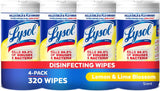 Lysol Disinfectant Wipes, Multi-Surface Antibacterial Cleaning Wipes, For Home Office and Desk Sanitizing, Lemon and Lime Blossom, 4-Pack